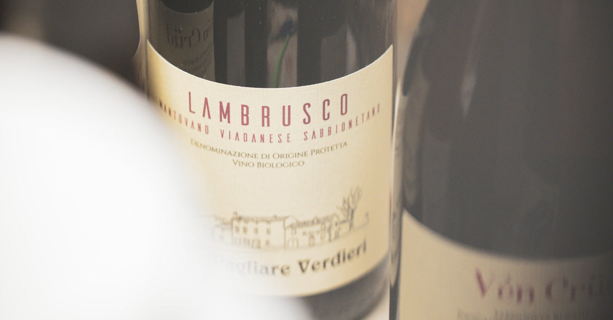 Lambrusco biologischer Naturwein aus Italien in einer Weinflasche